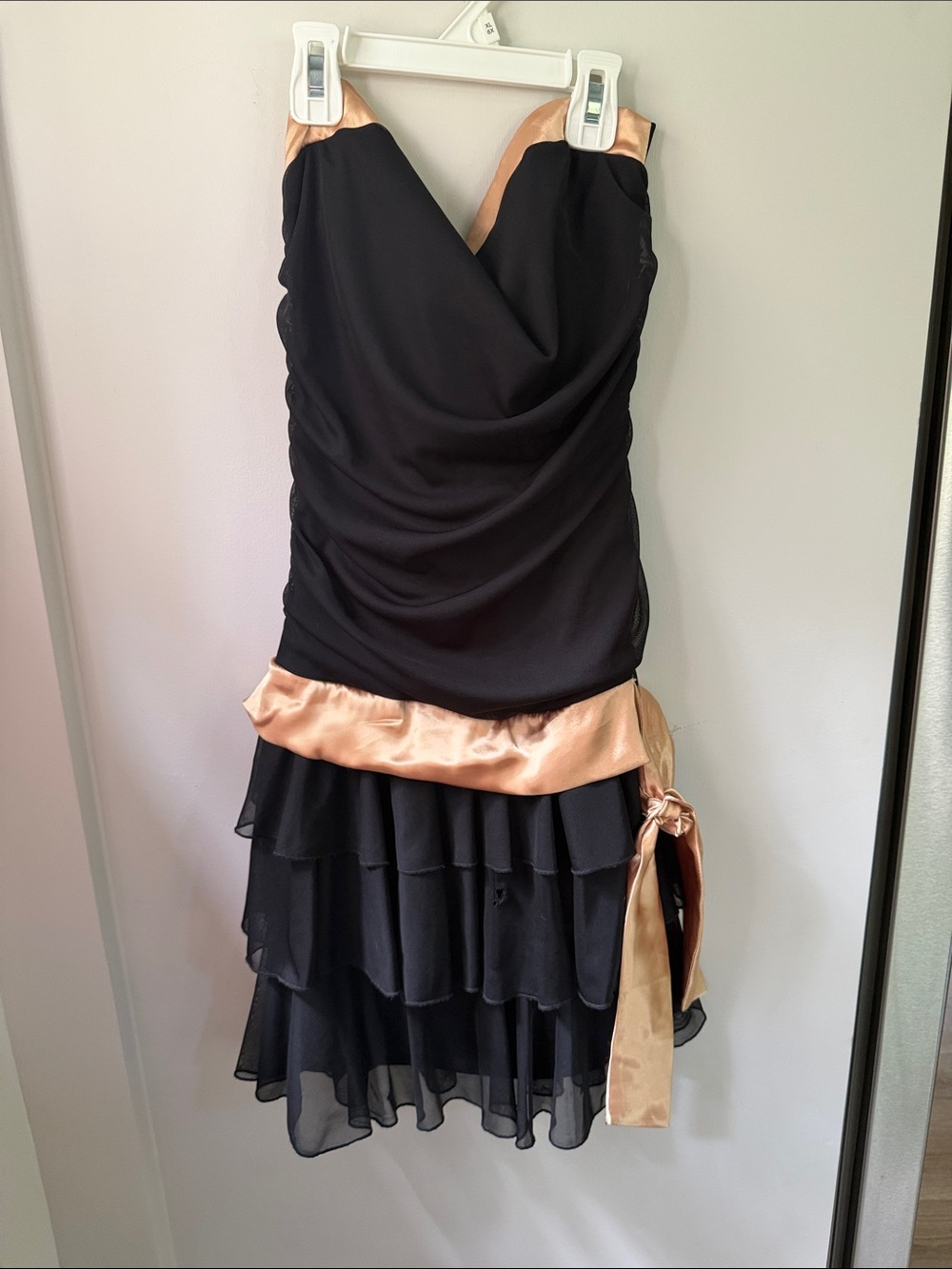 Y2K black and gold strapless mini dress